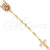 Oro Laminado Thin Rosary, Gold Filled Style Sagrado Corazon de Jesus and Crucifix Design, Polished, Golden Finish, 5.213.007