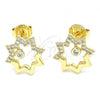 Oro Laminado Stud Earring, Gold Filled Style with White Cubic Zirconia, Polished, Golden Finish, 02.156.0332