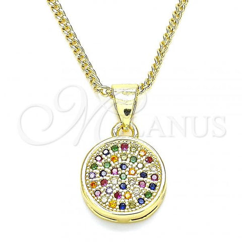 Oro Laminado Pendant Necklace, Gold Filled Style with Multicolor Micro Pave, Polished, Golden Finish, 04.156.0339.3.20