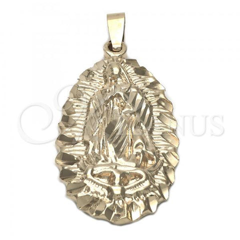Oro Laminado Religious Pendant, Gold Filled Style Guadalupe Design, Diamond Cutting Finish, Golden Finish, 5.185.008