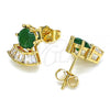Oro Laminado Stud Earring, Gold Filled Style with Green and White Cubic Zirconia, Polished, Golden Finish, 02.346.0008.3