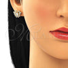 Oro Laminado Stud Earring, Gold Filled Style Butterfly Design, with White Cubic Zirconia and White Micro Pave, Polished, Golden Finish, 02.210.0374