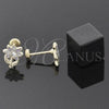Oro Laminado Stud Earring, Gold Filled Style Flower Design, Pink Enamel Finish, Golden Finish, 02.09.0049