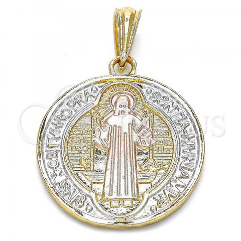 Oro Laminado Religious Pendant, Gold Filled Style San Benito Design, Polished, Tricolor, 05.351.0013.1