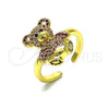 Oro Laminado Multi Stone Ring, Gold Filled Style Teddy Bear Design, with Ruby and Black Micro Pave, Polished, Golden Finish, 01.341.0112.2