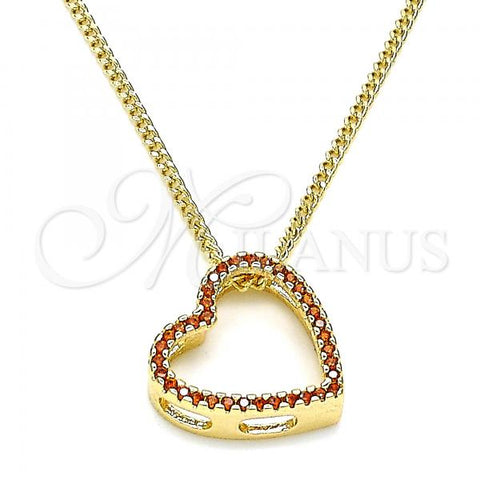 Oro Laminado Pendant Necklace, Gold Filled Style Heart Design, with Garnet Micro Pave, Polished, Golden Finish, 04.156.0131.1.20