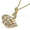 Oro Laminado Pendant Necklace, Gold Filled Style Swan Design, with White Cubic Zirconia, Polished, Golden Finish, 04.283.0017.20