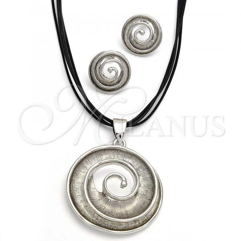 Rhodium Plated Necklace and Earring, Spiral Design, Polished, Rhodium Finish, 06.59.0107