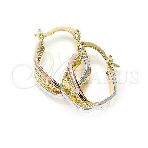 Oro Laminado Small Hoop, Gold Filled Style Diamond Cutting Finish, Tricolor, 5.155.015