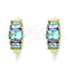 Oro Laminado Huggie Hoop, Gold Filled Style with Blue Topaz and Amethyst Cubic Zirconia, Polished, Golden Finish, 02.210.0560.1.15