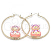 Oro Laminado Large Hoop, Gold Filled Style Teddy Bear Design, Pink Resin Finish, Golden Finish, 02.380.0039.50