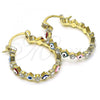 Oro Laminado Small Hoop, Gold Filled Style Evil Eye Design, with White Crystal, Multicolor Enamel Finish, Golden Finish, 02.213.0368.25