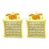 Oro Laminado Stud Earring, Gold Filled Style with White Micro Pave, Polished, Golden Finish, 02.342.0029