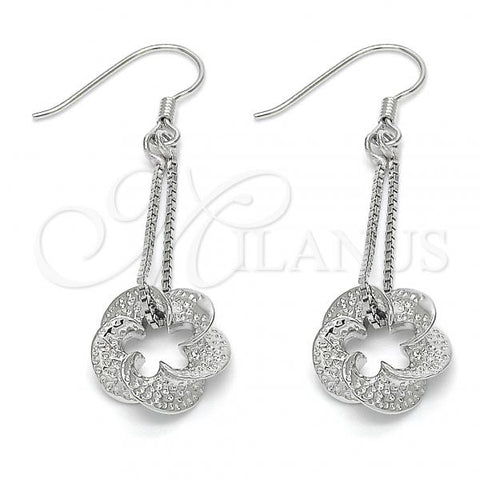 Sterling Silver Long Earring, Flower Design, Polished, Rhodium Finish, 02.183.0029