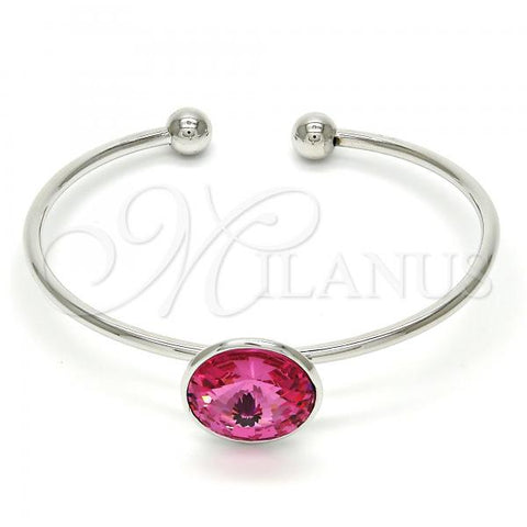 Rhodium Plated Individual Bangle, with Rose Swarovski Crystals, Polished, Rhodium Finish, 07.239.0012.9 (02 MM Thickness, One size fits all)