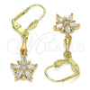 Oro Laminado Long Earring, Gold Filled Style Flower Design, with White Cubic Zirconia, Polished, Golden Finish, 02.213.0320