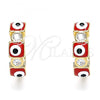Oro Laminado Huggie Hoop, Gold Filled Style Evil Eye Design, with White Cubic Zirconia, Red Enamel Finish, Golden Finish, 02.213.0192.15