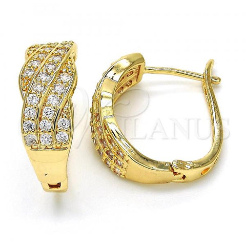 Oro Laminado Huggie Hoop, Gold Filled Style with White Cubic Zirconia, Polished, Golden Finish, 02.260.0022.20