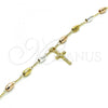 Oro Laminado Bracelet Rosary, Gold Filled Style Crucifix Design, Polished, Tricolor, 03.351.0022.08
