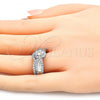 Oro Laminado Wedding Ring, Gold Filled Style Duo Design, with White Cubic Zirconia, Rhodium Finish, 01.284.0029.1.07 (Size 7)