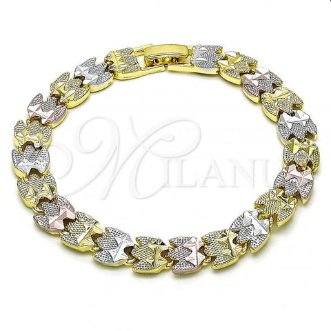Oro Laminado Solid Bracelet, Gold Filled Style Matte Finish, Tricolor, 03.102.0047.1.07