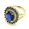 Oro Laminado Multi Stone Ring, Gold Filled Style with Sapphire Blue and White Cubic Zirconia, Polished, Golden Finish, 01.346.0021.4.07
