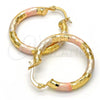 Oro Laminado Medium Hoop, Gold Filled Style Hollow Design, Diamond Cutting Finish, Tricolor, 5.138.014.1.30