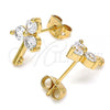 Oro Laminado Stud Earring, Gold Filled Style key Design, with White Cubic Zirconia, Polished, Golden Finish, 02.213.0174
