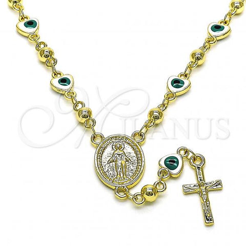 Oro Laminado Medium Rosary, Gold Filled Style Virgen Maria and Crucifix Design, White Enamel Finish, Golden Finish, 09.213.0015.1.18