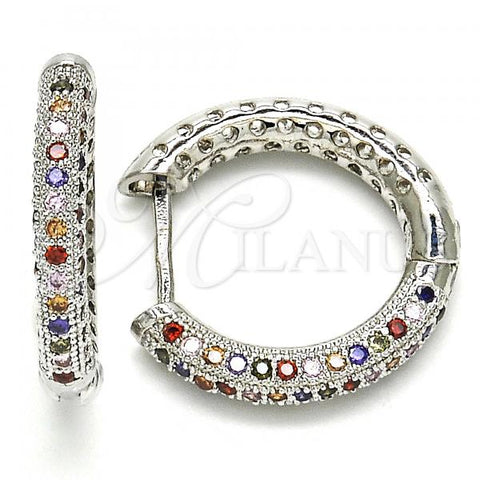 Rhodium Plated Huggie Hoop, with Multicolor Micro Pave, Polished, Rhodium Finish, 02.264.0006.6.20