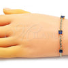 Oro Laminado Fancy Bracelet, Gold Filled Style Miami Cuban Design, with Sapphire Blue Cubic Zirconia, Polished, Golden Finish, 03.213.0163.3.07