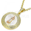 Oro Laminado Religious Pendant, Gold Filled Style Guadalupe and Greek Key Design, Polished, Tricolor, 05.380.0039.1