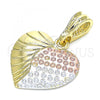Oro Laminado Fancy Pendant, Gold Filled Style Heart Design, Polished, Tricolor, 05.351.0087