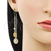 Oro Laminado Threader Earring, Gold Filled Style Guadalupe Design, with White Micro Pave, Polished, Tricolor, 02.253.0071