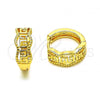 Oro Laminado Huggie Hoop, Gold Filled Style Greek Key Design, Diamond Cutting Finish, Golden Finish, 02.195.0183.15