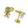Oro Laminado Stud Earring, Gold Filled Style Little Boy Design, with Multicolor Micro Pave, Polished, Golden Finish, 02.341.0032