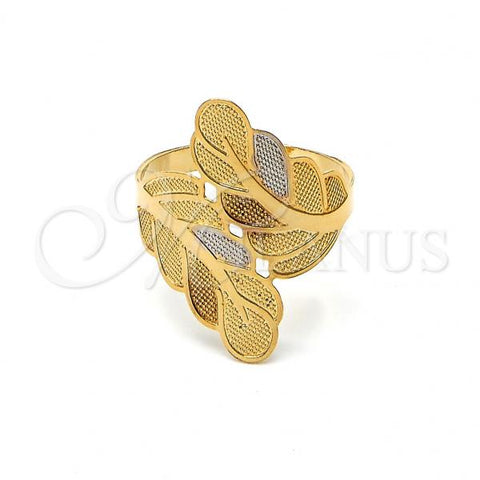 Oro Laminado Elegant Ring, Gold Filled Style Leaf Design, Diamond Cutting Finish, Tricolor, 117.013.09 (Size 9)