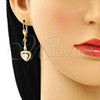 Oro Laminado Long Earring, Gold Filled Style Heart Design, with White Cubic Zirconia, Polished, Golden Finish, 02.387.0043.1