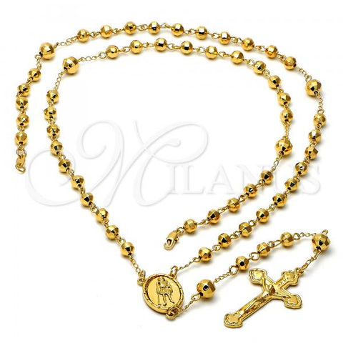 Oro Laminado Large Rosary, Gold Filled Style Crucifix and San Lazaro Design, Diamond Cutting Finish, Golden Finish, 5.202.005.30