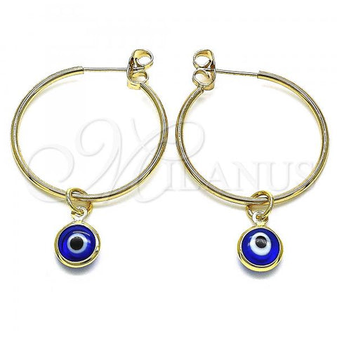 Oro Laminado Medium Hoop, Gold Filled Style Evil Eye Design, Blue Resin Finish, Golden Finish, 02.63.2743.30