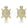 Oro Laminado Huggie Hoop, Gold Filled Style Turtle Design, with White and Black Micro Pave, Polished, Golden Finish, 02.210.0459.12