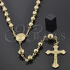 Oro Laminado Large Rosary, Gold Filled Style Divino Niño and Crucifix Design, Diamond Cutting Finish, Golden Finish, 5.210.003.28