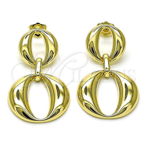 Oro Laminado Long Earring, Gold Filled Style Chunky Design, Polished, Golden Finish, 02.213.0616