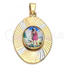 Oro Laminado Religious Pendant, Gold Filled Style San Lazaro Design, Diamond Cutting Finish, Tricolor, 5.196.021