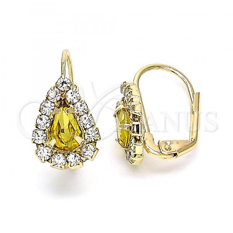 Oro Laminado Leverback Earring, Gold Filled Style Teardrop Design, with Golden and White Cubic Zirconia, Polished, Golden Finish, 5.125.012