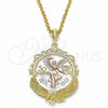 Oro Laminado Religious Pendant, Gold Filled Style Centenario Coin and Angel Design, Polished, Tricolor, 05.351.0055.1
