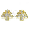 Oro Laminado Stud Earring, Gold Filled Style Angel Design, with White Micro Pave, Polished, Golden Finish, 02.210.0418