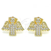 Oro Laminado Stud Earring, Gold Filled Style Angel Design, with White Micro Pave, Polished, Golden Finish, 02.210.0418
