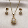 Oro Laminado Earring and Pendant Adult Set, Gold Filled Style Teardrop Design, with White Cubic Zirconia and White Micro Pave, Polished, Golden Finish, 10.342.0245