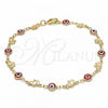 Oro Laminado Fancy Anklet, Gold Filled Style Evil Eye and Elephant Design, Red Resin Finish, Golden Finish, 03.326.0010.1.10